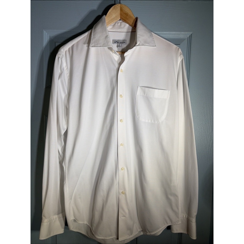 Peter Millar  Stretch Cotton Blend Button Down Dress Shirt SZ M. White. Golf.